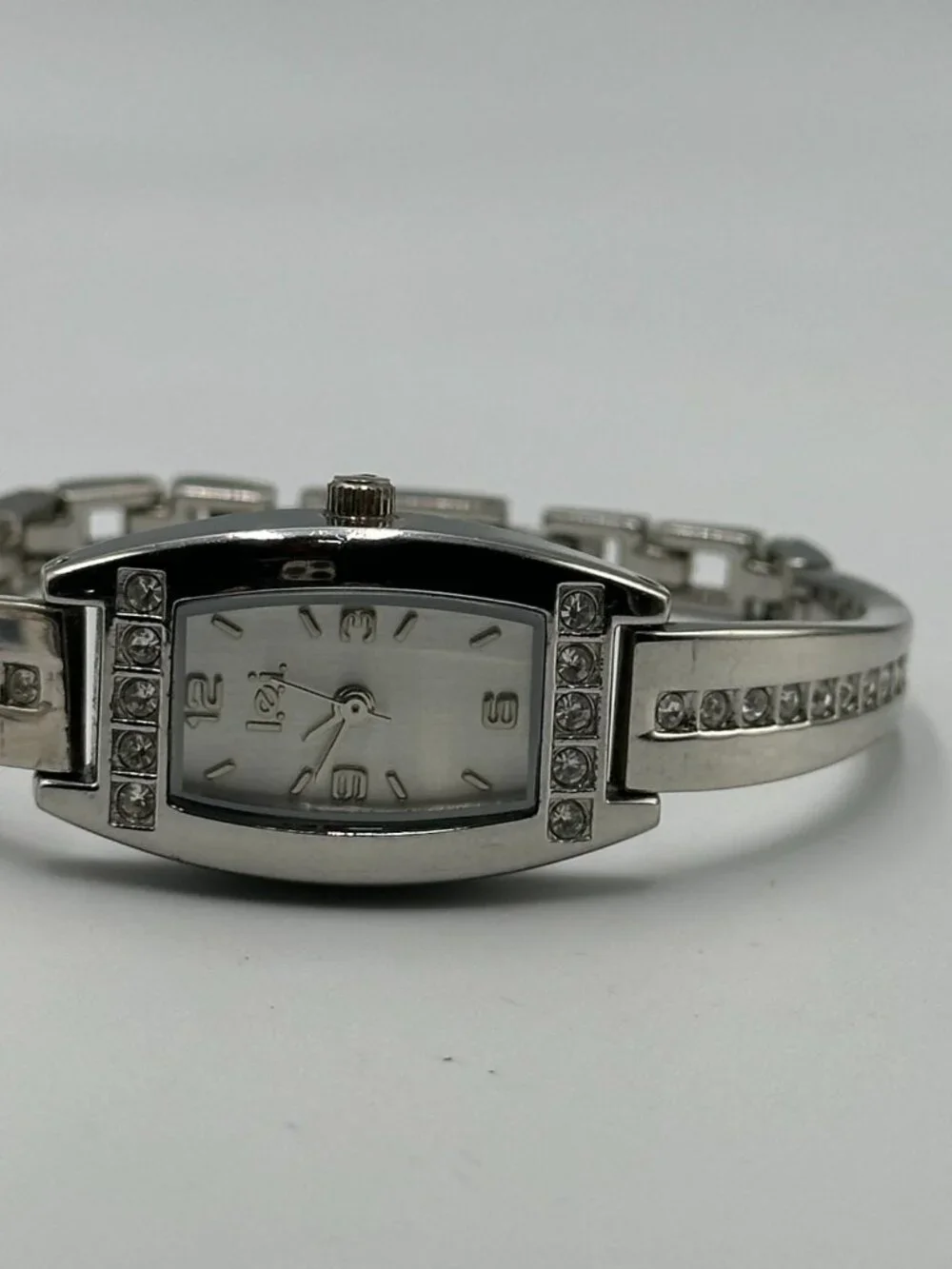 3/$30 L.E.I. Watch Women Silver Tone Barrel Case Rhinestone Accents 7
